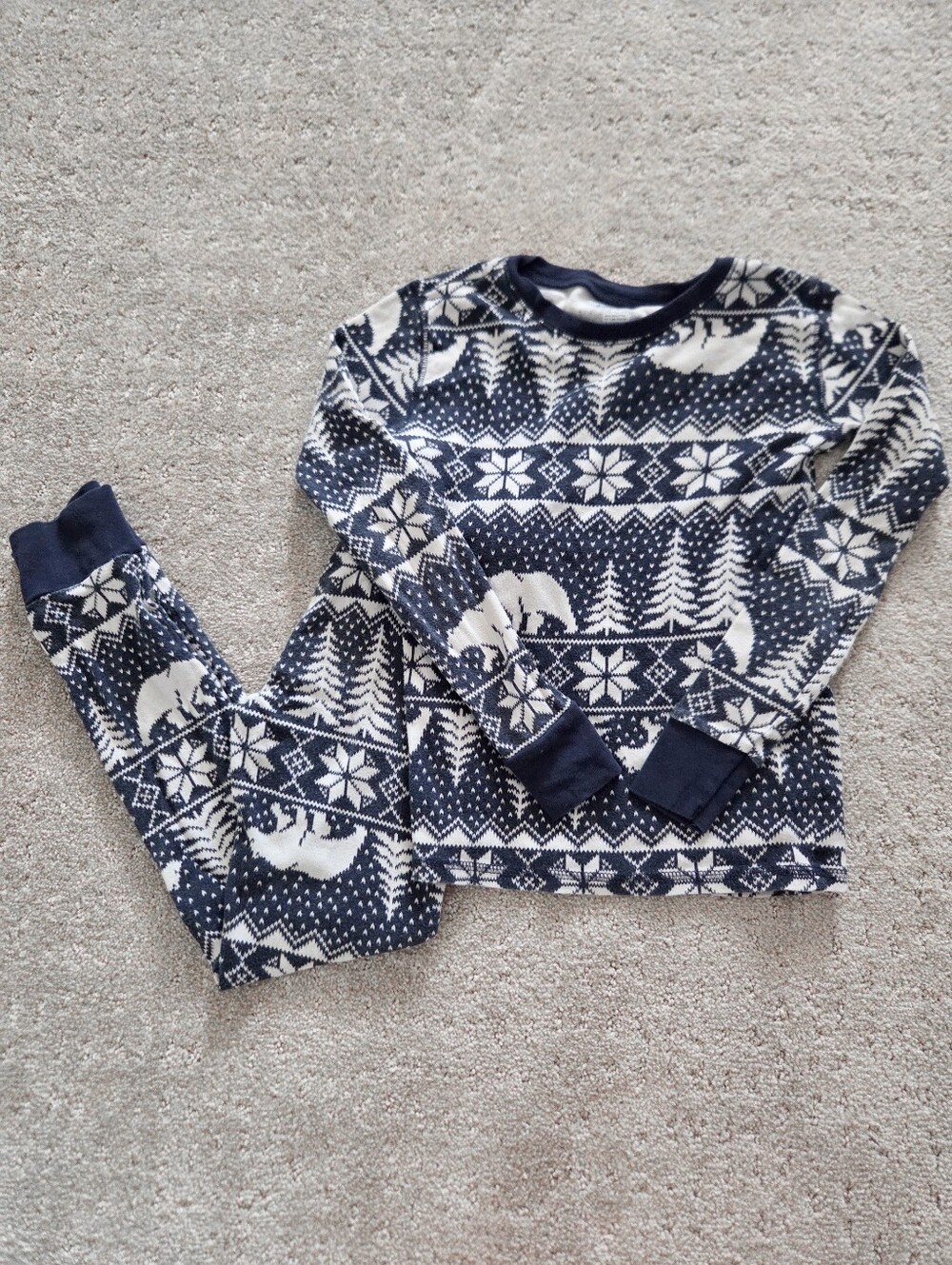 Old Navy Kids Pajama Set Blue White Bear Tree Print Long Sleeve Pants Med